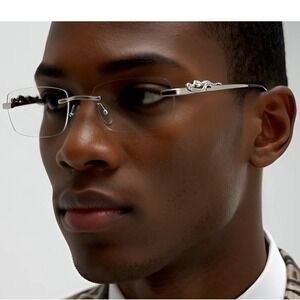 Rimless‎ Rectangle Silver Clear Eye Glasses Men's Fashion Eyewear Hip Hop Gafas